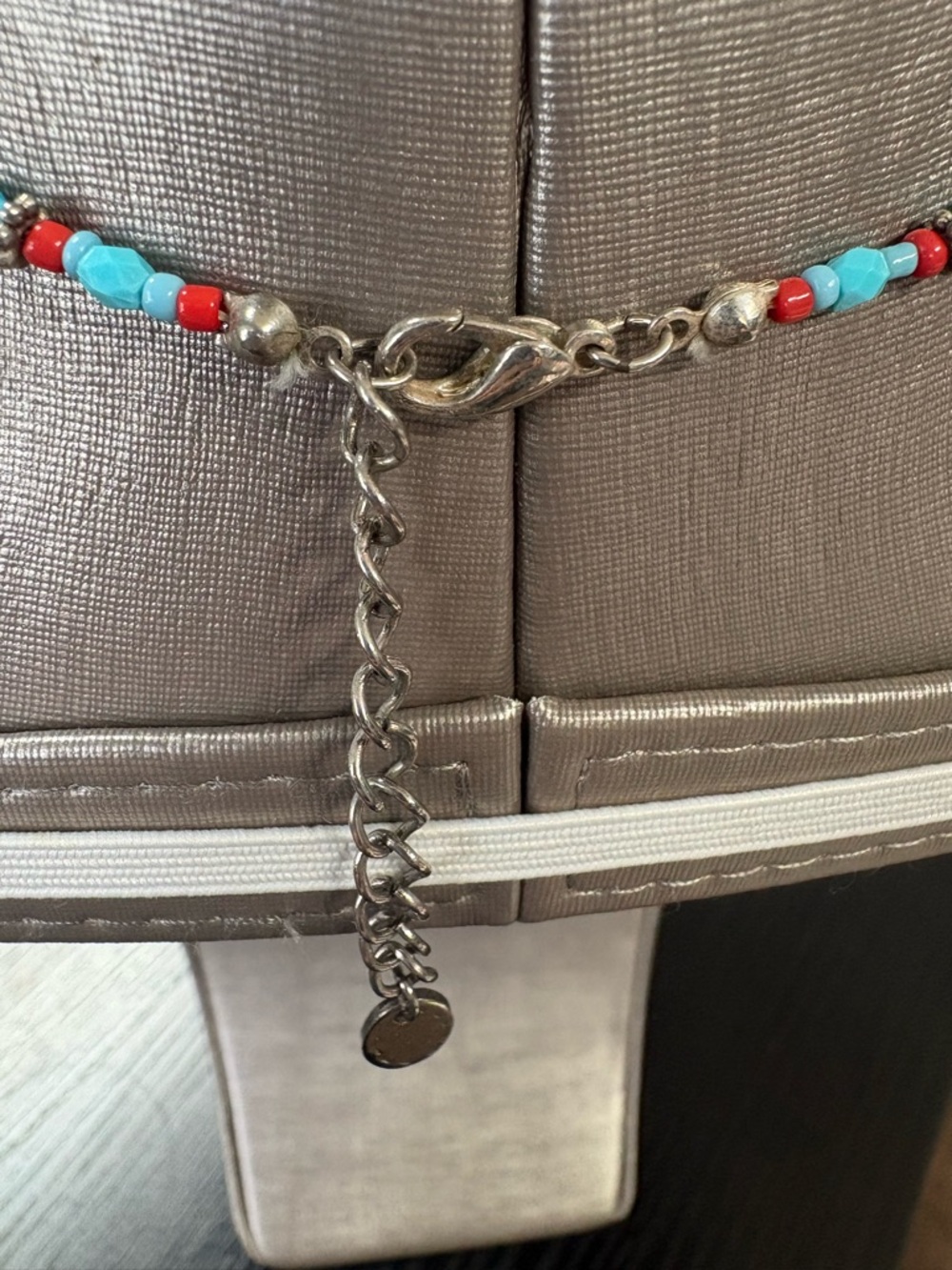 Turquoise Bead Pendant Necklace - Blue and Red Accent - Picture 2 of 2